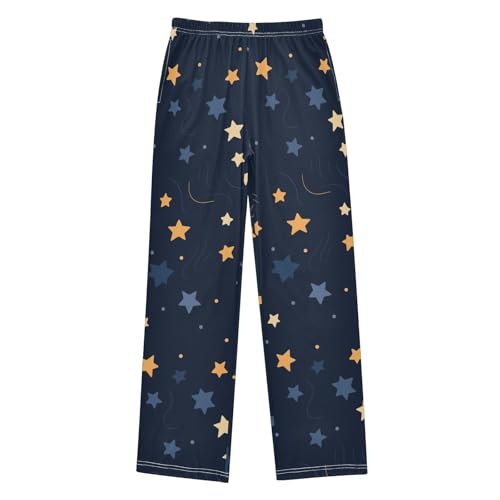 Boys' Pants Blue Yellow Star Long Bottoms Jogger Pants Elastic Waist Trousers with Pockets S-XL