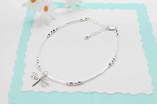 Dragonfly Anklet Sterling Silver Beach Gift (Average 8 1/2" To 10") #TOP2