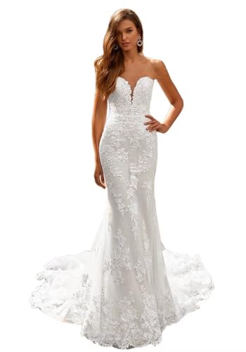 Dexinyuan Mermaid Wedding Dress for Bride Lace Sexy Deep V