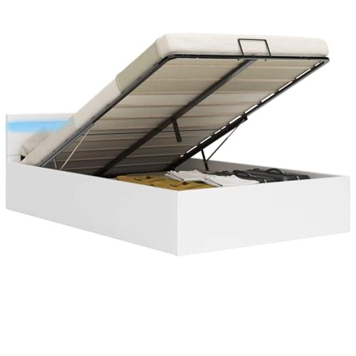 pedkit Cama Elegante tapizada - con Sistema de iluminación LED Cama canapé hidráulica con LED Cuero sintético Negra 160x200cm
