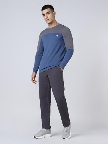 Image of TECHNOSPORT Men Colorblock Slim Fit Round Neck T-Shirt with TECHNOCOOL+ (Light Blue) Gym Tee Dry Fit T Shirt for Men Sports Top for Him