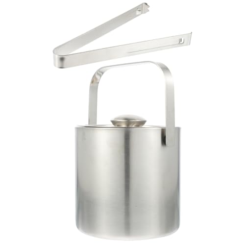 PRETYZOOM 304 Stainless Steel Ice Bucket Insulated Lid 1.3l Portable Bar Cooler Ice Tongs Round Cooling Bucket Random Style