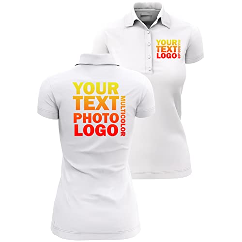 lepni.me Polo de Mujer Dama Ajustar Empresa Personalizada por Delante y por Detrás Foto y Texto para Negocios Ropa de Trabajo Uniforme Golf (L Blanco Multicolor)