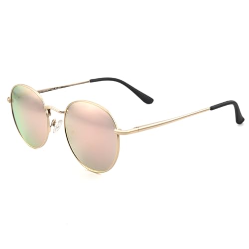 SOPHILY Round Full Reading Sunglasses Women Men, Mens Womens Sun Readers Metal Circle Frame Mirrored Pink Blue NON BIFOCAL Gold Frame Mirrored Pink Lenses, 2.50