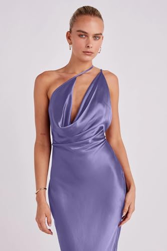 Image of Memoriesea Women's Low Cut Cowl Neck Open Back Tie Up Cocktail Party Maxi Dress Purple