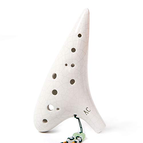 Ocarina,12 Tones Alto C Ceramic Ocarina Musical Instrument With Song Book Neck String Neck Cord Carry Bag Good Gift For Children Adults Beginners (White) #TOP1
