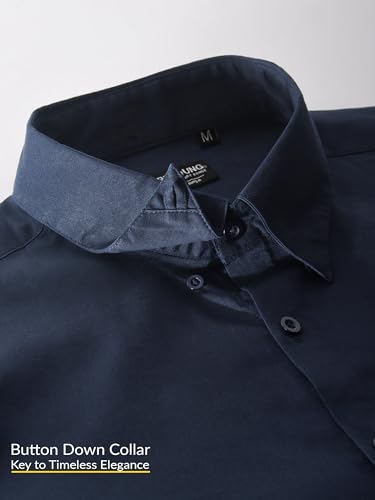 Image of Beyoung Regular Fit Formal Satin Shirt for Men - Navy Blue | Full Sleeves | Men's Stylish Satin Silk Shirt | Formal Shirt | Buttondown Collar