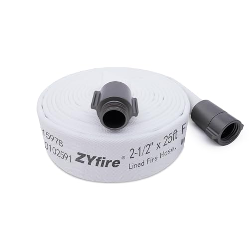 ZYfire Fire Hose –2-1/2" ID x 25 FT Double Jacket EPDM Firefighter Hose with M x F NPSH Aluminum Couplings 1200 PSI Burst Pressure Lightweight for Firefighting & Residential Use by ZYfire - Used condition - US$109.43