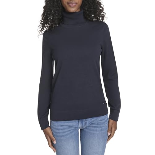 Tommy Hilfiger Women's Sportswear Solid Cotton Turtleneck Sweater, Sky Captain, Small