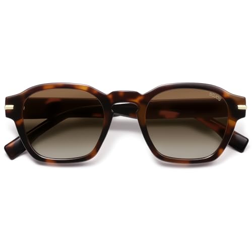 SOJOS Vintage Retro Square Polarized Sunglasses Men Trendy Womens Sun Glasses SJ2382 Tortorise Frame Coffee Grading Lens