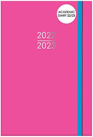 DESIGN GROUP Stylish Bright Pink Mid-Year Academic A5 Hard Cover Day Per Page Diary 2022-23