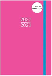DESIGN GROUP Stylish Bright Pink Mid-Year Academic A5 Hard Cover Day Per Page Diary 2022-23