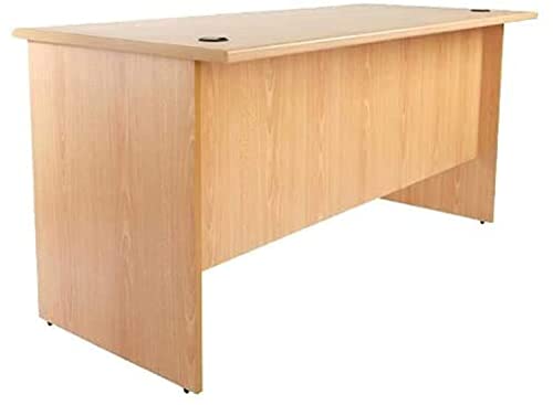 Mahmayi Bess Plain Solid Wood Office Desk with Two Grommets Cable Management (140cm, Oak)
