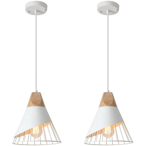 SESIMENT Farmhouse Pendant Light, 2 Packs 9.4inch White Pendant Light, Kitchen Pendant Lights, Industrial Pendant Light, Pendant Lights Kitchen Island for Kitchen, Bar, Bedroom Cover