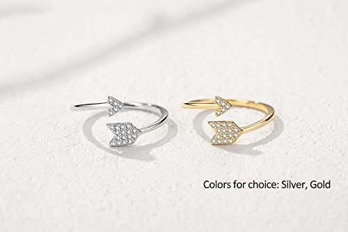 CERSLIMO 925 Sterling Silver Ring for Women - Silver Open Adjustable Finger Rings | Fidget Arrow Cubic Zirconia Rings for Girls Jewellery Birthday Christmas Gifts