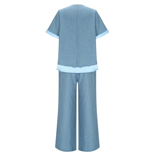 Plus Size 2 Piece Outfits for Women Short Sleeve V Neck Tunic Shirt and Straight Leg Pants Suits with Pockets 5