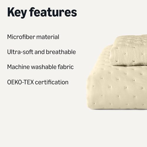 Image of Amazon Basics Brushed Microfiber Quilt Set, Extra Soft with Natural Texture, 2-Piece, Twin /Twin XL, Beige