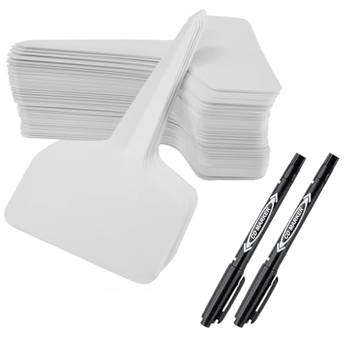 200 Pezzi Targhette per Piante, Etichette Per Piante in plastica, T-Tipo Etichette per Piante Impermeabili con Pennarello,10 x 6 cm, Bianco(Bianco 200pz)