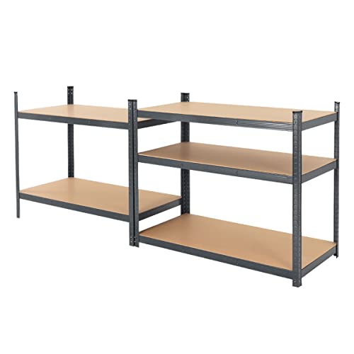 ECD Germany Set 2x Estantería de Taller para Cargas Pesadas 200 x 100 x 60 cm Antracita Encajable de Metal con 5 Estantes de Madera MDF Carga hasta 875 Kg Armario de Almacenaje Mueble para Garaje - imagen 4