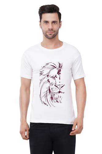 Image of Caseria Men's Cotton Printed T-Shirt -Lion Face | 100% Cotton | Half Sleeves | Regular Fit | Printed | Round Neck | Graphic T Shirt