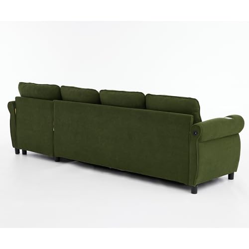 Image of ERYE L-Shaped Reversible Sectional Sofa with Pull Out Queen Memory Mattress Sleeper Bed, 2-in-1 L-Shaped Corner Sectional Couches W /Wireless Charging, Storage Chaise Lounge