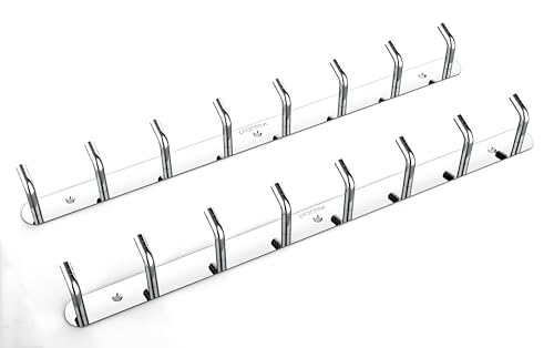 Image of Plantex Wall Hooks for Hanging Cloth /Stainless Steel Towel Hangers /Bathroom Robe Hooks /Door Hangers /Wall Hook Rack /Hook Rail for Hanging Keys - 8 Hooks (Pack of 2, Chrome)