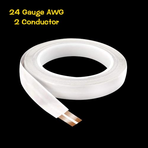 Image of FRANKEVER 24 Guage Hidden Super Flat Audio Cable Suitable for Audio Wire LED Lighting Connection and Other Low Voltage Appliance Connection 12mm (Wire(50 ft)+2 ConnectorsD)