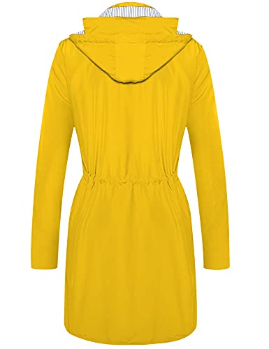 Twinklady Rain Jacket Women Windbreaker Striped Climbing Raincoats Waterproof Lightweight Outdoor Hooded Trench Coats Yellow M