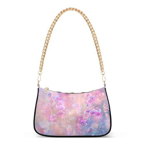 Zipper Retro Formal Purse Hobo Digital Art Wildflowers Pastel Colors Clutch Handbags Women Floral Shoulder Purses with Chain Strap
