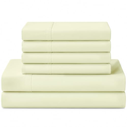 Image of Linen Home 100% Cotton Percale Sheets Queen Size, Cream, Deep Pocket, 6 Pieces Set- 1 Flat, 1 Fitted and 4 Pillowcases, Crisp Cool and Long Staple Strong Bed Linen