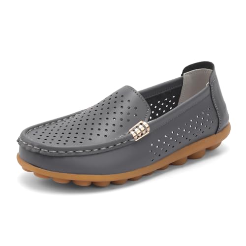 Image of Women's Comfortable & Lightweight Leather Loafers Slip-Ons Driving Walking Mocs Boat Shoes Cute Business Casual Dress Shoes Work Flats for Women