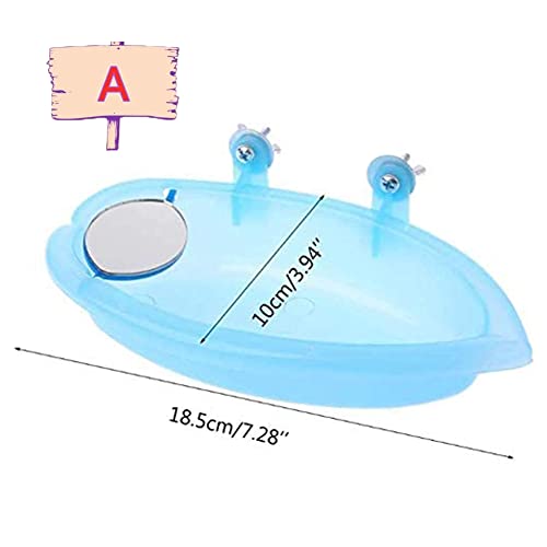 Litewoo Bird Bathtub with Mirror Toy Shower Tub Bathtub Cleaning Tool Plastic Durable Adorable Odorless for Small Parrot Parakeet Cockatiel Conure Lovebird Finch Budgie Canary Cage Accessories (A)