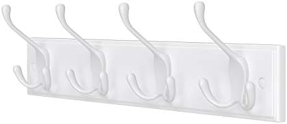 SONGMICS Wall Mounted Coat Rack, Hook Rack with 4 Tri-Hooks, for Clothes, Keys, Hats, Purses, in the Entryway, Bathroom, Closet Room, White LHR30WT