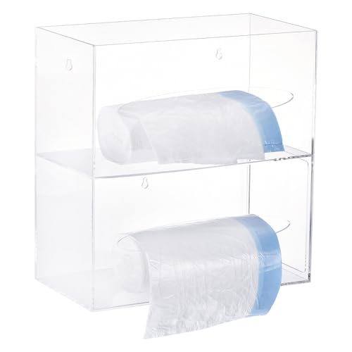 Image of uxcell Trash Bag Dispenser Roll Holder, Wall Mount Acrylic Garbage Bag Dispenser Roll Holder Double Sided for Garbage Bag Grocery Shopping Bag, (26.5 x 5.4 x 10.23 inches)