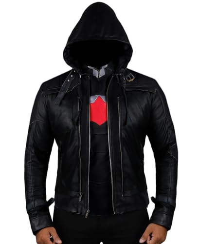 Replica Style Red Hood Mens Faux Leather Jacket Vest product thumbnail 16
