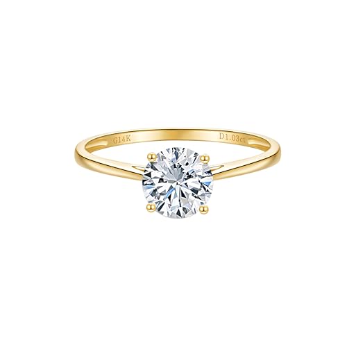 1 to 2 Carat IGI Certified LAB Grown Diamond 14k Yellow Gold Engagement Rings for Women, 4 Prong Solitaire Wedding Promise Anniversary Rings Jewelry Gift for Her, VS1-VS2 Clarity, D-F Color