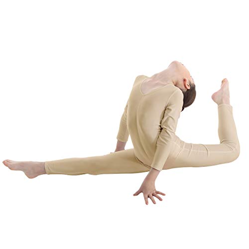 Alvivi Kid's Boys Girls Long Sleeve Unitard Jumpsuit Full Length Body Suit Metallic Gymnastics Leotard Dance Wear Costumes (Nude, 7-8) #TOP1
