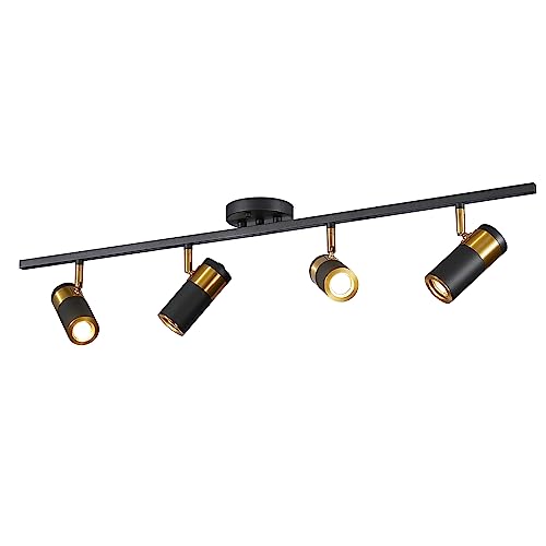 Image of Black 4 Light Track Lighting, Flush Mount Ceiling Spotlight | 4 adjustable heads direct focused light;GU10 LED Track Light, 35.4-inch flush mount for kitchen islands, living rooms