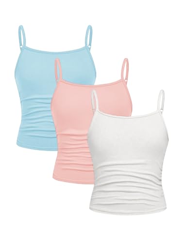 Image of SOLY HUX Girl's Tank Tops 3 Packs Cute Ruched Spaghetti Strap Camisole Slim Fit Undershirts