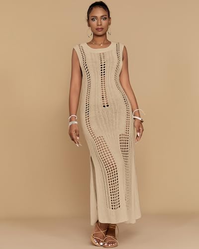 Image of Bsubseach Womens Crochet Beach Cover Ups Sleeveless Swimsuit Dress