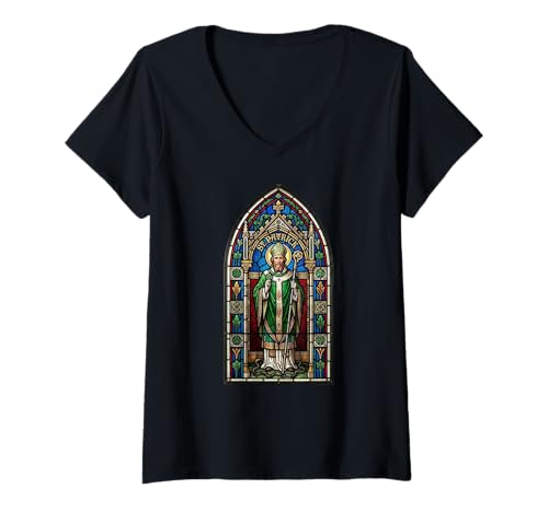 Mujer Irlandés San Patricio Gótico Vitral Irlanda Camiseta Cuello V