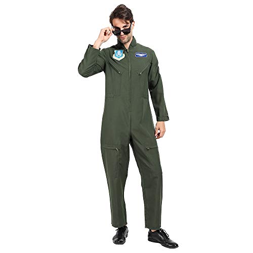 Eraspooky Men Flight Suit Pilot Costume Cosplay Jumpuit For Halloween Party thumb #1