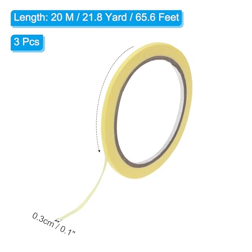 Image of PATIKIL Masking Tape 0.1 Inch x 22 Yard, 3 Roll General Purpose Adhesive Painting Tape Painters Tape for Arts Crafts Label, Yellow