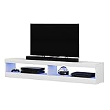 diseño: tablero laminado Selsey Viansola - Mueble TV - 140 cm - Blanco Mate / Blanco Brillo - con iluminación LED