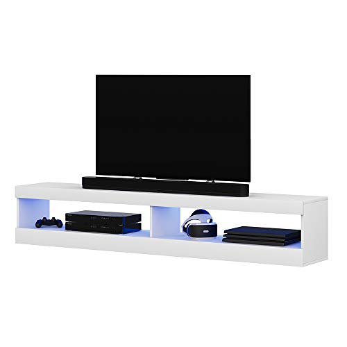 Selsey Viansola - Mueble TV - 140 cm - Blanco Mate/Blanco Brillo - con iluminación LED