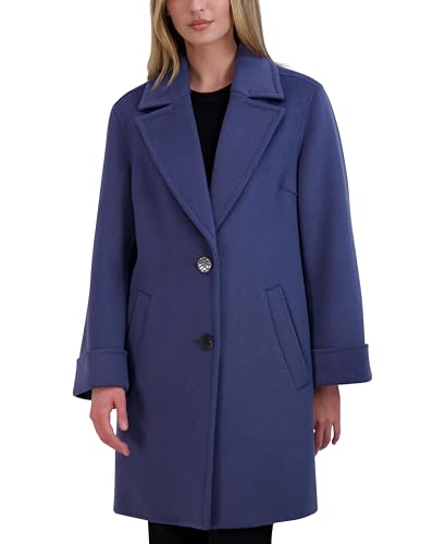 Image of TAHARI Womens Relaxed Double-faced Soft Wool Topper Coat With Front Buttons, Roll Cuffs & Pick Stitch Detail