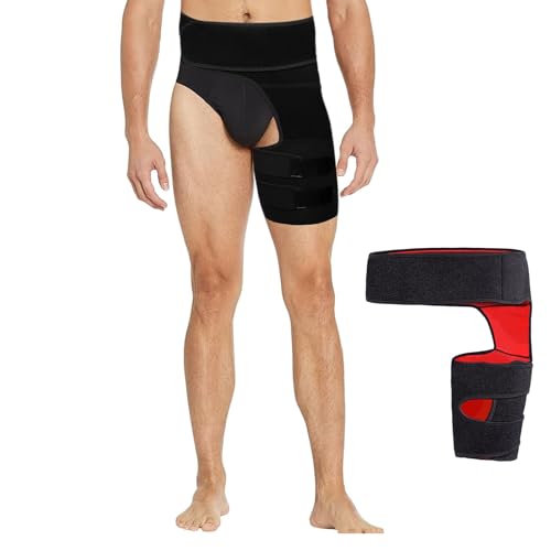 Grosion Hip Support for Women and Men Hip Brace with Good Air Permeability Thigh Support Can Relieve Discomfort During Exercise (Black Red)