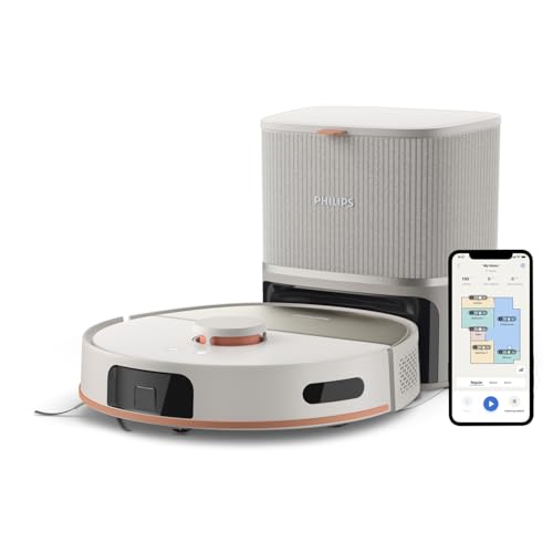 Philips HomeRun Serie 5000 – robot aspira e lava, 10.000 Pa, doppi moci rotanti, auto-svuotamento (S-bag®), navigazione laser, app HomeRun, beige seta (XU5100/20)