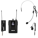 VONYX WM55B Wireless Headset Microphone System, UHF Mic Set with Bodypack Transmitter, Plug-In Receiver, Tie-Clip & Headworn Mics, 50m Range for Speech, Fitness & Presentations, Black