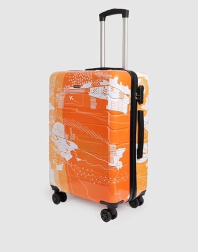 Image of TEAKWOOD LEATHERS Twin Printed 360 Degree Rotation Hard Cabin Trolley Bag (Orange, Medium)